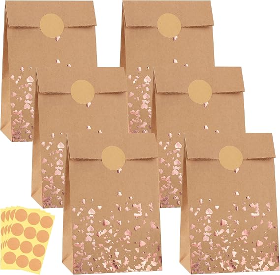 Cooraby 30 Pieces Kraft Paper Bronzing Rose Gold Bags with 48 Stickers