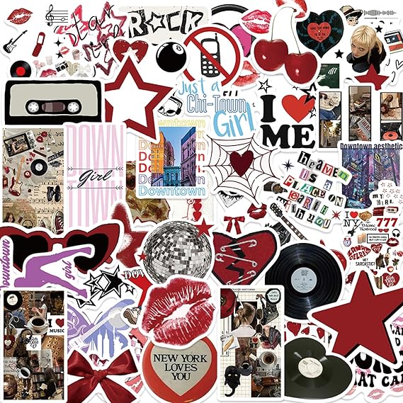 50Pcs Aesthetic Downtown Girls Stickers Pack Cool Trendy Y2K Stickers for Water Bottle Funny Waterproof Stickers for Teens Adults Vinyl Stickers for Laptop Skateboard Party Supplies(Downtown)