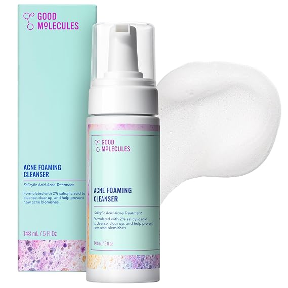 Good Molecules Acne Foaming Cleanser, 2% Salicylic Acid, 5 fl oz | Cleanses, clears up, and helps prevent new acne blemishes with 2% salicylic acid. All skin types.