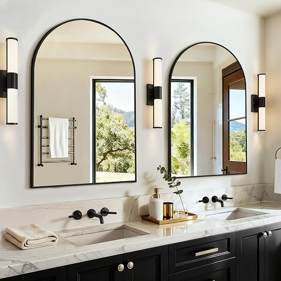 Vanity Bathroom Mirror for Wall, 2 Pack 30"x20" Arched Bathroom Mirror for Over Sink, Arched Metal Frame for Bedroom, Living Room, Entryway, Hanging or Leaning, Black