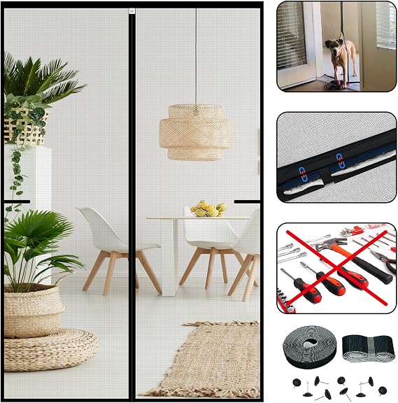 CHIYUNS Screen Door Mesh Magnetic Closure 30 x 80 inch, Self Closing Fiberglass Mosquito Net with Magnet for Doors, Heavy Duty Bug Fly Screens Curtain for Doorway, Keep Bugs Out, Pet Friendly