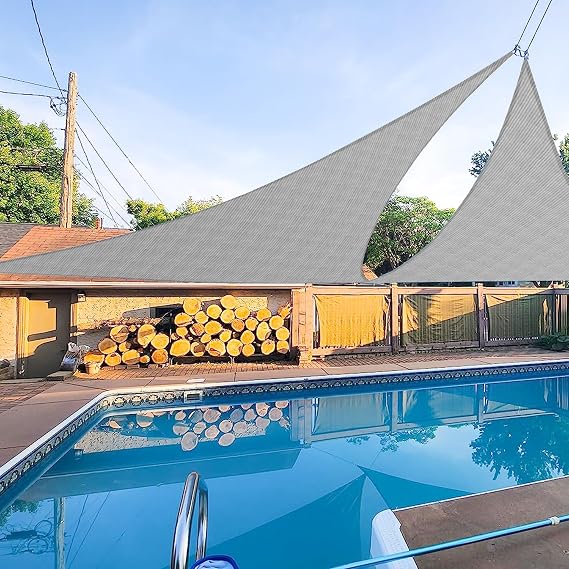E&K Sunrise 6' x 6' x 6' Sun Shade Sail Triangle Canopy Shade Cover UV Block for Patio Backyard Garden Outdoor (Light Gray)