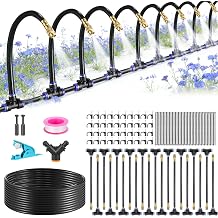 Yizhet 65FT Garden Irrigation System with 20 Pcs Atomization Function Copper Nozzles, 360 Adjustable for Lawn, Greenhouse, Balcony