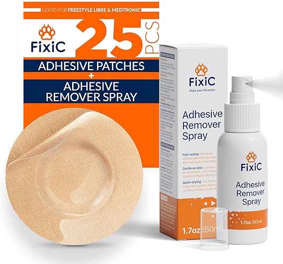 Fixic Freestyle Adhesive Patch 25 PCS Round (Tan) and Adhesive Remover Spray