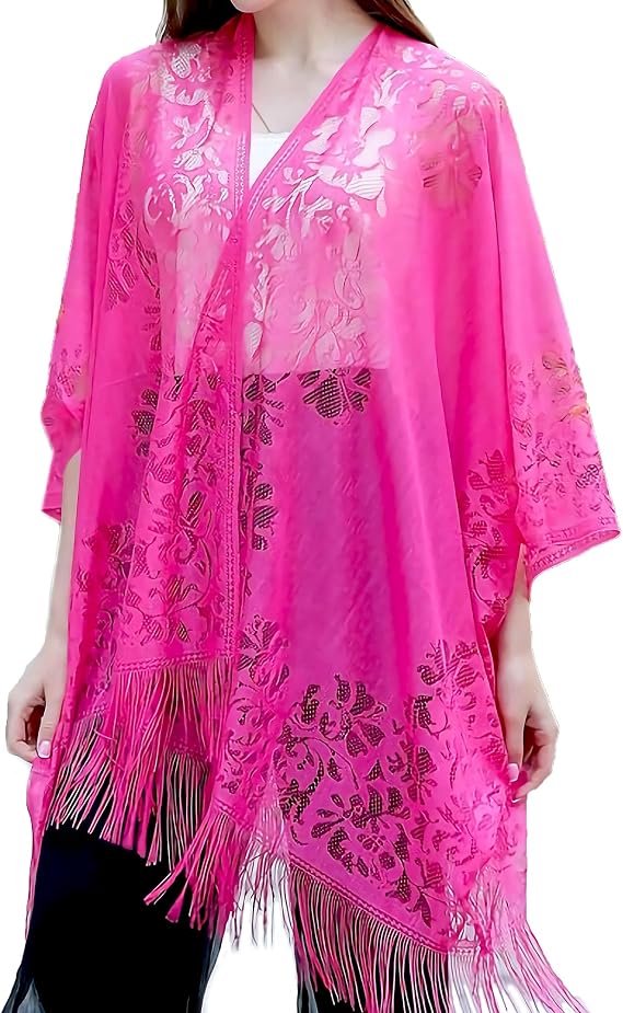 Women's Kimono Beach Swimsuit Cover Up Chiffon Cardigan Summer Floral Print