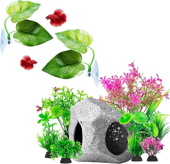CousDUoBe 2 Pack Betta Fish Leaf Pad,10Pcs Aquarium Hideaway Rock Cave Fish Tank Decorations quarium