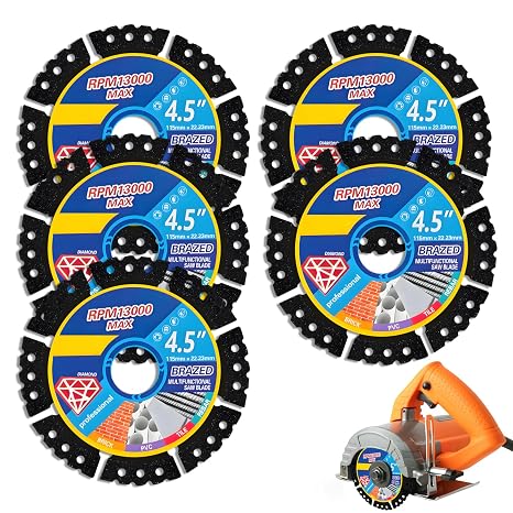 5 PCS Diamond Multi-Purpose Saw Blades, 4.5 Inch Angle Grinder Discs 115mm Angle Grinder Cutting Disc Heavy Duty Ultra Thin Wheel Disc for Cutting Porcelain Granite Marble Concrete Tiles