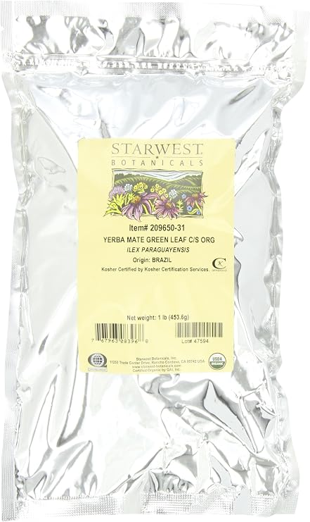 Starwest Botanicals Organic Green Yerba Mate' Leaf Cut, 1-pound Bag