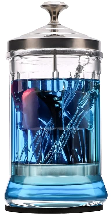 Disinfectant Jar, 33 Oz Midsize Disinfecting Glass Jar for Manicure & Spa Implements, Salon Barber Tools - 7.9"H x 3.8"W