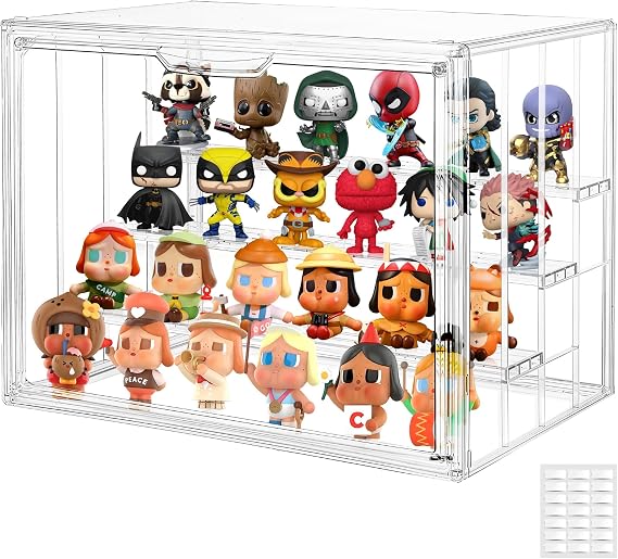 Acrylic Display Case for Figures, 4-Layer Stackable Storage Box | Display Cases for Collectibles, Tool Free Assembly, High Transparency Design, Magnetic Door, Adjustable Divider