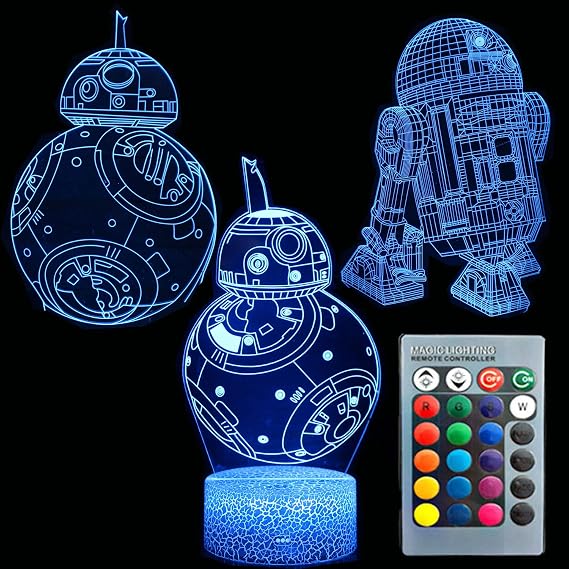 3D Illusion BB-8 D2 Night Light Three Pattern 16 Color Change Decor Lamp Desk Table Night Light Lamp for Kids Children