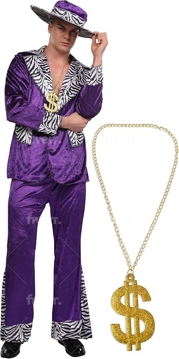 Men's Purple Velvet Player Costume, 4-Piece Velvet Suit, Hat and Gold Chain