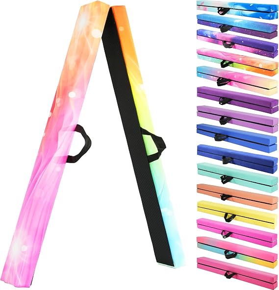 FC FUNCHEER 8FT Folding Balance Beam -Gymnastics Floor Beam -Gymnastics Equipment for Kids,Wood core- Anti-Slip Bottom and Carrying Bag for Home