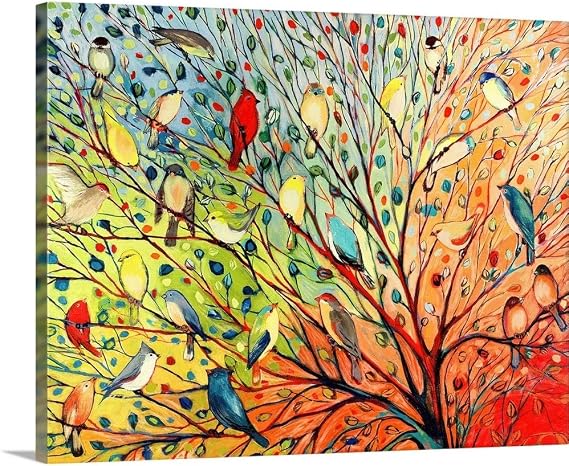 CANVAS ON DEMAND Twenty Seven Birds Canvas Wall Art Print by Jennifer Lommers, Home Decor, Bird, Wildlife Artwork,14" x11in