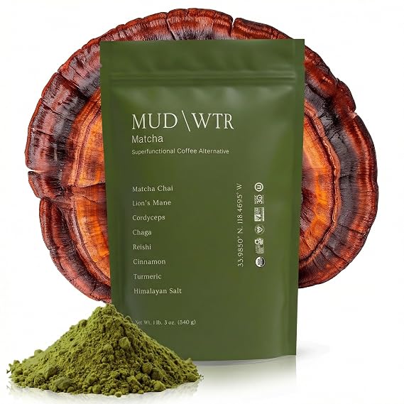 MUDWTR Mushroom Matcha Powder, Japanese Matcha Powder Blend, 90 Servings | 3,000mg Adaptogenic Mushrooms, Reishi & Cordyceps, USDA Organic, Energy, Focus & Immunity Support