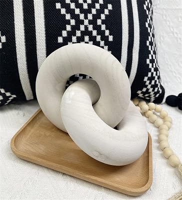 S-SNAIL-OO Wood Chain Link Decor - 7.5 Inches Length Aesthetic Room Decor, 2-Link Wood Chain Boho Decor for Living Room, Farmhouse Decor, Coffee Table White