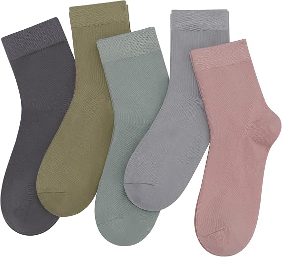 SERISIMPLE Women Thin Viscose Bamboo Socks Crew Lightweight Above Ankle Casual Dress Sock For Ladies Bootie Trouser 5 Pairs