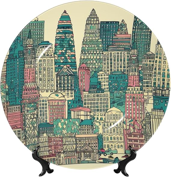 Austin Texas Bone China Decorative Plates, 8in Ceramic Decorative Plate With Display Stand Dinner Plates Art Crafts Ceramic Ornaments Wall Decor For Home Office Table Decor