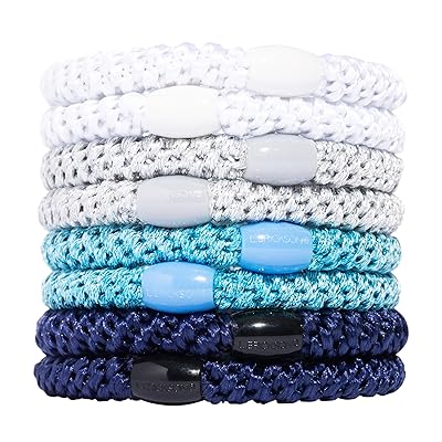 L. Erickson Blue, Silver & White Hair Ties for Thick Hair, Grab & Go Ponytail Holders, 8 Pack, Blue Glow, Thick No-Crease Bands with Strong Hold, Damage-Free Design, Cool Polished Blend