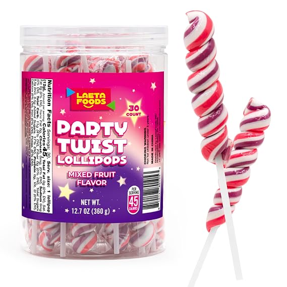 Swirl Lollipops Individually Wrapped, Twisty Suckers, 30 Count Jars | Pink Candy, Mixed Fruit Flavor, Candy for Goodie Bags, Party Favors