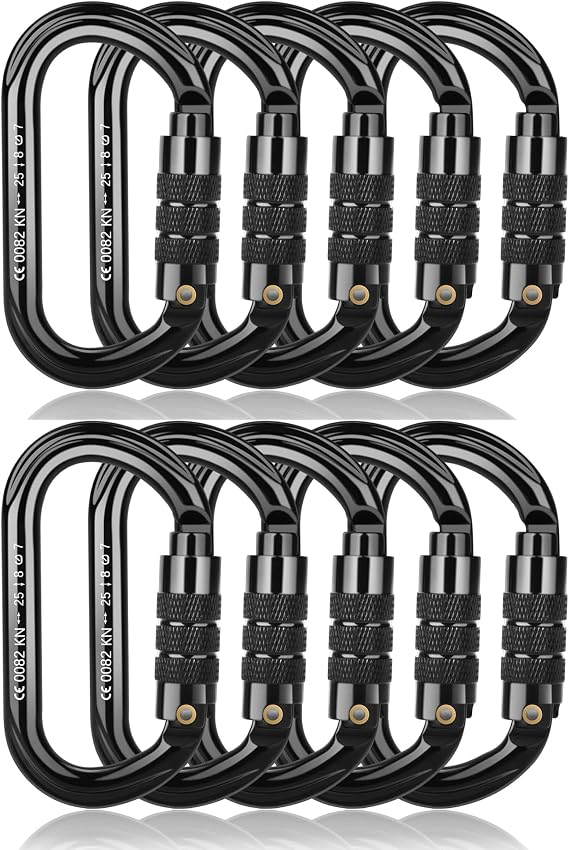 CE Certified Auto Locking Climbing Carabiners, Professional 25KN (5620 lbs) Heavy Duty Caribeaners for Rappelling Swing Rescue & Gym etc, Large D-Shaped Carabiners