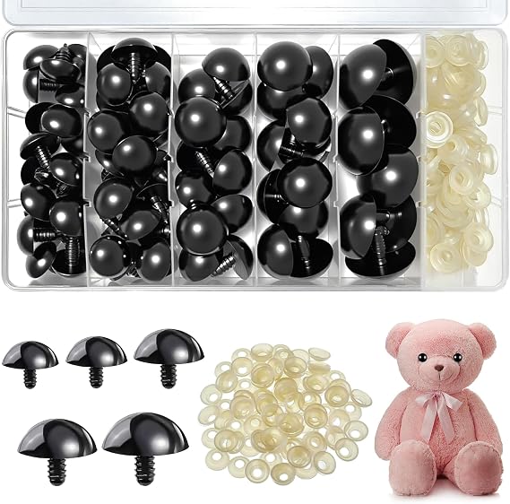 172pcs Large Black Safety Eyes for Amigurumi Crochet 18-30mm Plastic Doll Eyes with Washers, Assorted Sizes for DIY Stuffed Animals, Teddy Bears, Plush Dolls, and Craft Making Supplies