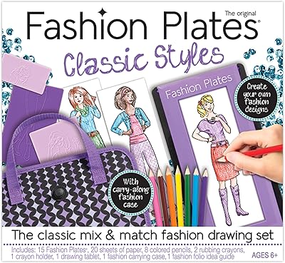Fashion Plates Classic Girls Fashion, Mix-and-Match Drawing Kit, Arts and Crafts, Coloring, Art Supplies, Craft Supplies, Stencils, Crayons Included, Create Your Own Fashion Designs, Ages 6