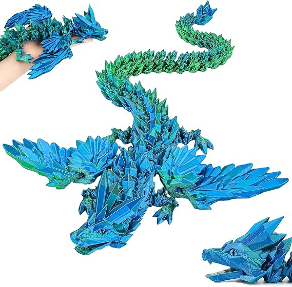 3D Printed Dragon Toys with Eyes, 24 inches 3d printed dragon large, Winged Dragon, Bendable and Flexible Big Fidget (green)