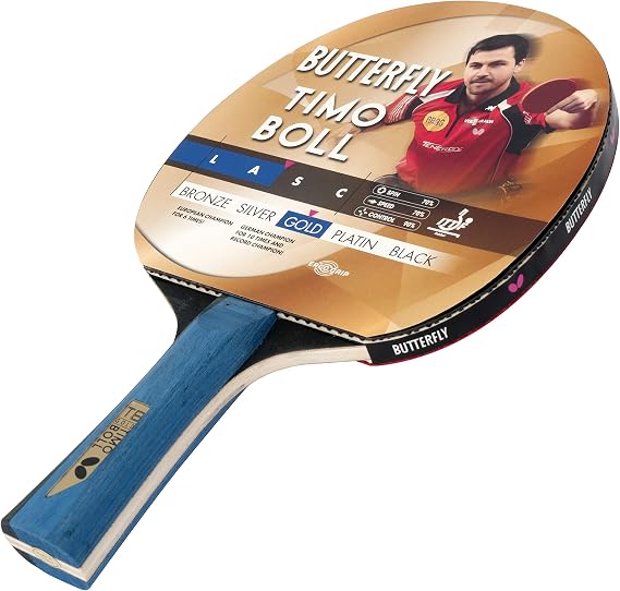 Butterfly Timo Boll Gold table tennis racket, ITTF approved, 1.5 mm, Pan Asia rubber, black/red, standard size