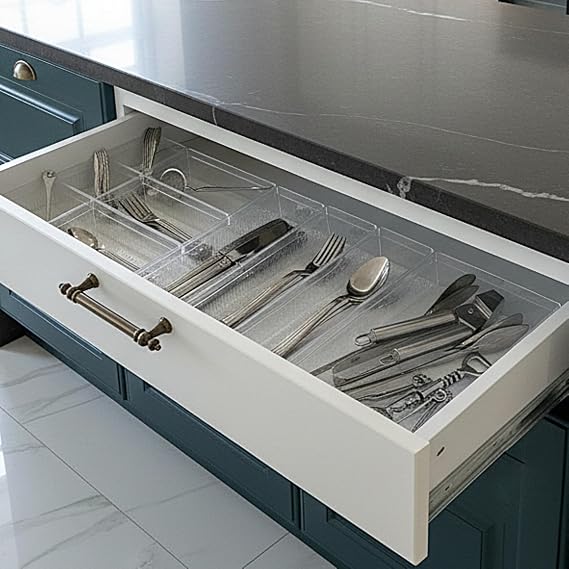Modüler Organizer Set Mutfak Çekmece İçi Düzenleyici Çatal Kaşık Bıçak Organizeri Kristal (10'lu Set)