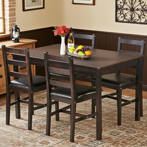 Small Dining Table Set for 4, Wooden Kitchen & Dining Room Sets 5 Piece Kitchen Table Set, Square Table and Chair Breakfast Table Set for Restaurant Home Kitchen Living Room, Dark Brown
