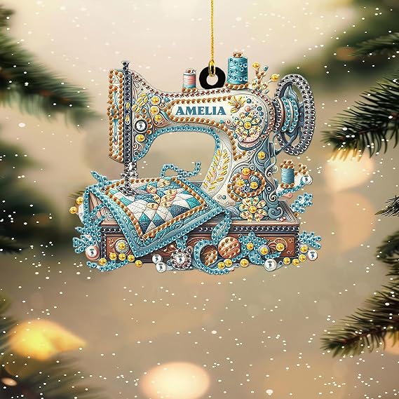 LASFOUR Personalized Sewing Machine Christmas Ornament 2024, Sewing Ornaments for Christmas Tree, Sewing Christmas Ornaments, Gift for Sewing Lovers