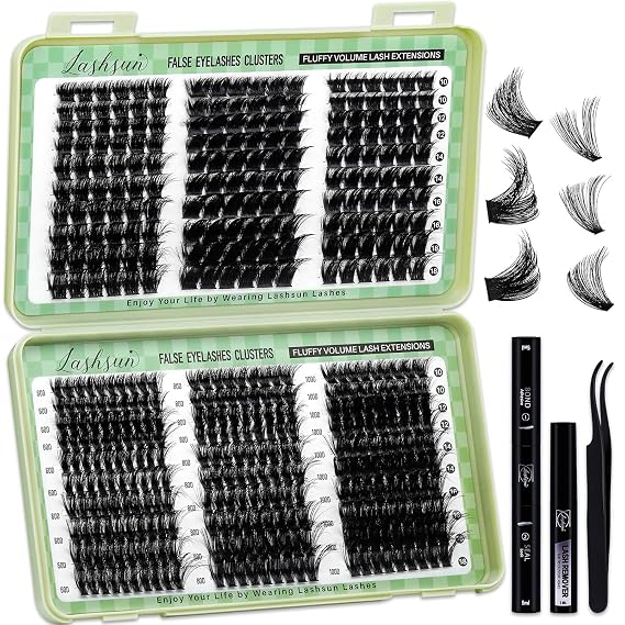 Lash Clusters Kit Wispy Eyelash Clusters Lashes DIY Lash Extension Kit Cluster Eyelash Extensions Kit Volume Cluster Lashes with Lash Bond and Seal,Lash Remover and Lash Tweezers (WL+60D+80D+100D Kit)
