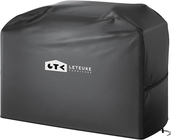 Leteuke Grill Cover for Outdoor Grill, Heavy Duty Waterproof 52inch BBQ Cover with Adjustable Straps, UV & Fade Resistant Barbecue Gas Grill Cover, Black