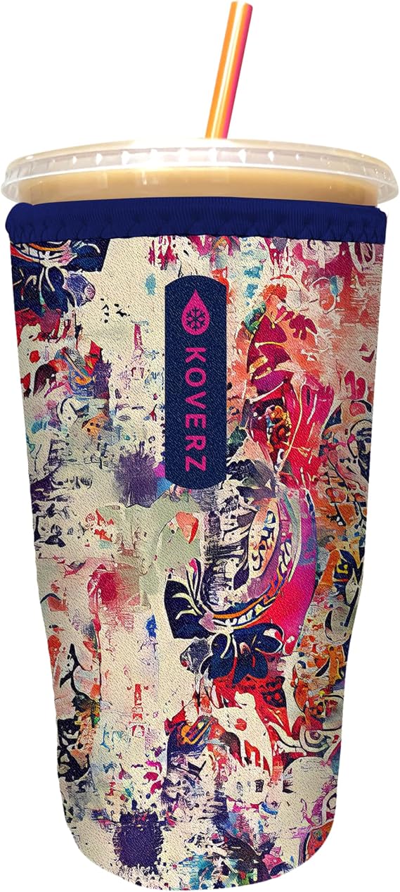 Iced Coffee Sleeve, Insulated Neoprene Cup Sleeve, Fits a 32 Oz. Coffee Cup, Washable and Reusable, Iced Coffee Accessories, Large Abstract Paisley