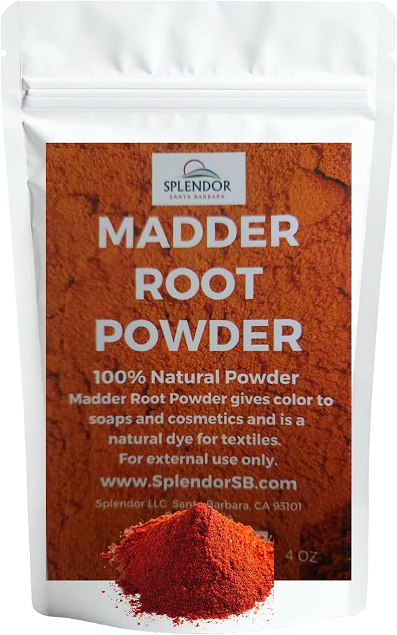 Splendor Madder Root Powder - Natural Sustainable Dye Colorant for Soap Making, Fabric Dyeing & Textile Coloring - Rubia Tinctorum Powder (4oz) - Vibrant Red, Orange & Pink Hues
