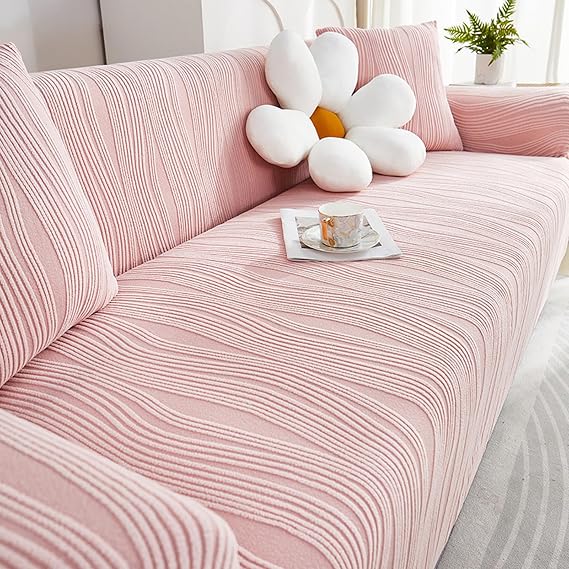 Magic Sofa Cover Stretch, Sofa Slipcovers for 3 Seat Cushion Couch, Soft Anti-Slip Farmhouse Couch Cover Washable Sofa Slipcovers Universal Pink 190230cm