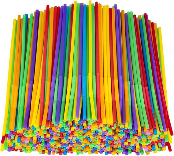 600 Pack Flexible Plastic Straws, 12.8 Inch Extra Long Colorful Disposable Bendy Party Fancy Straws, BPA-Free Bendable Drinking Straw Bulk for Juice, Coffee, Milk, Cocktail, Drinks