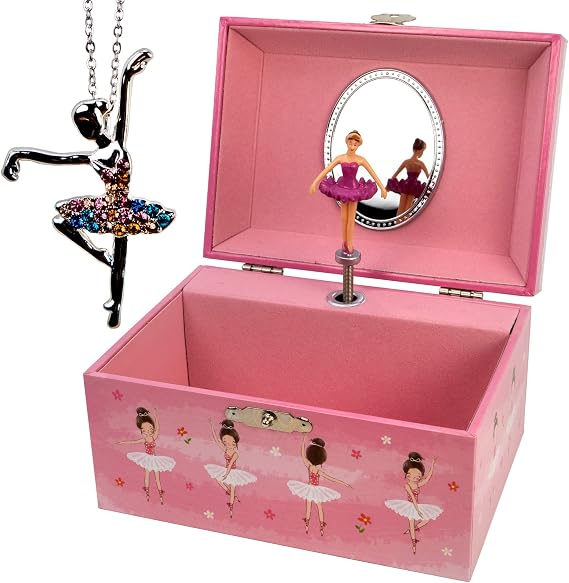 Ballet Dancing Keepsake Musical Jewelry Box with Silver Color Ballerina Necklace
