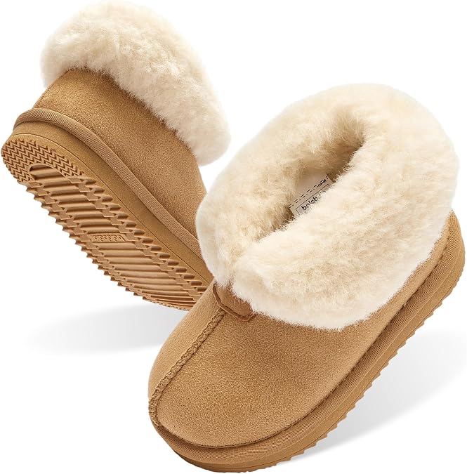Balabala Girls Winter Snow Boots, Warm Plush-Lined, Fold-Over Collar