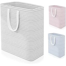 Caroeas 100L Laundry Bin, Collapsible Laundry Basket for Easy Storage, Freestanding Washing Baskets for Dirty Clothes with Reinforced Long Handles, Waterproof Slim Laundry Hamper for Baby, Grey