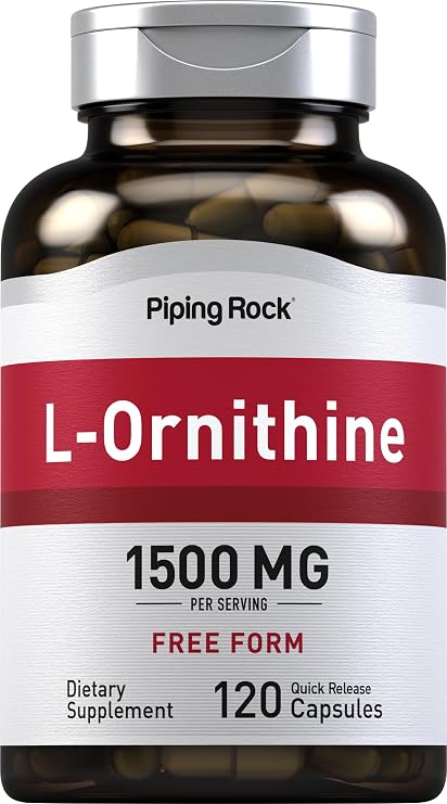 Piping Rock L-Ornithine Supplement | 1500 mg | 120 Capsules | Free Form HCl | Non-GMO, Gluten Free