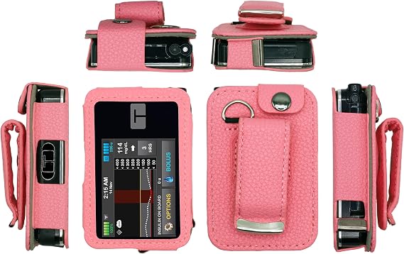 Fitted Leather Case with Rotating Belt Clip + Screen Protector for Tandem Insulin Pump Tandem t:Slim X2 (Pink)