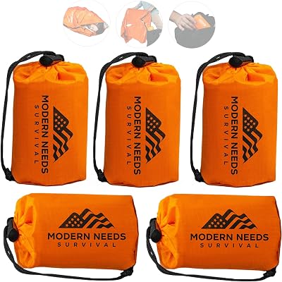 MODERN NEEDS Emergency Sleeping Bag Survival Thermal Blanket & Bivy Sack | Emergency Bivy & Survival Blanket | Outdoor Sleeping Bag & Hiking Sleeping Bag | Sleeping Bags for Adults