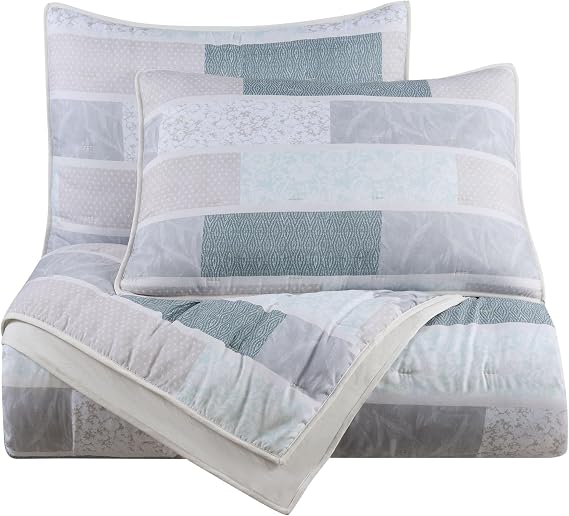 Martex Arcadia 3-Piece Quilt Set Full Queen Size Bedding Reversible Printed Quilt with Solid Reverse Soft, Lightweight & All-Season Comfort Polyester Fill Multi