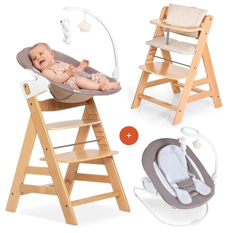 hauck Alpha+ High Chair Newborn Set with Deluxe Bouncer - Natural