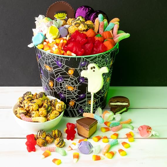 Halloween Spooky Basket Gift with Candy, Chocolate and Halloween Treats, Boo Baskets