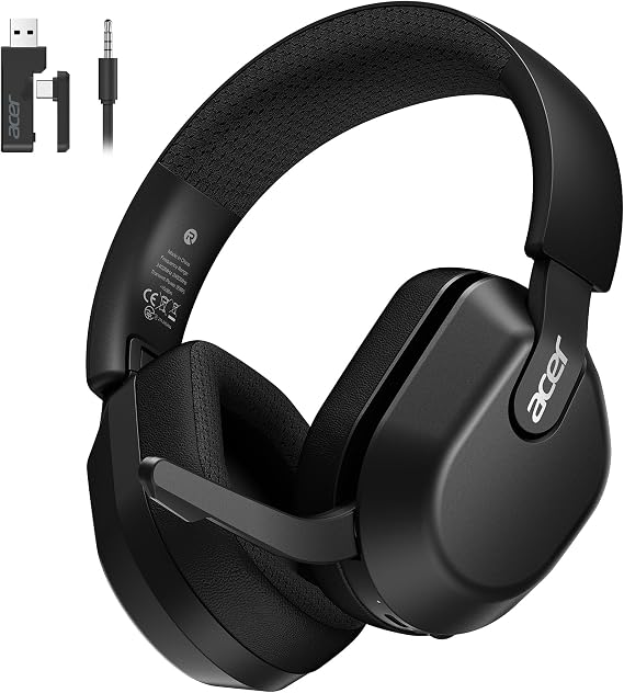 Acer Wireless Gaming Headset for PS5, PC, Flip-to-Mute Microphone - Black | 70H Battery, 2.4GHz & Bluetooth 6.0 Gaming Headphones, 20ms Low-Latency Audio, Lightweight, 3D Surround Sound, Foldable