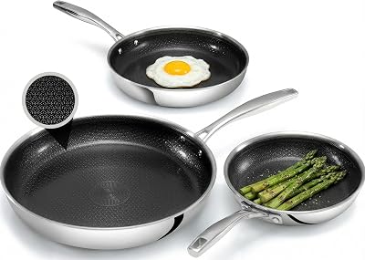 Gotham Steel Hybrid 3pc Frying Pan Set, Stainless Steel Ceramic Nonstick, 8 10 12 inch, Induction Ready, PFASPFOA Free, Oven & Dishwasher Safe - Black