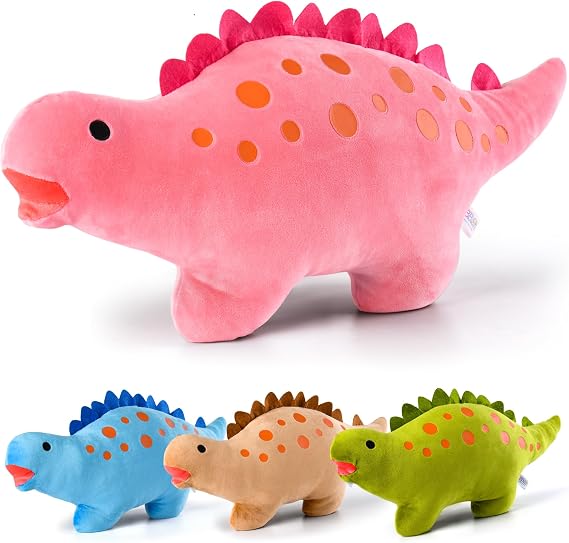 BB FUN HOUSE Dinosaur Pillow Plush, Stuffed Animal Birthday Gift Dino Decorative Throw Pillow for Kids Teens Adult Room Decor Soft Plushie Toy, Pink